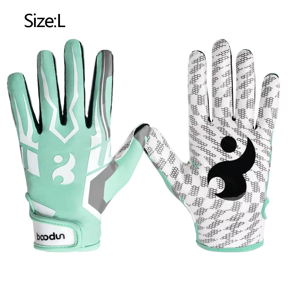 1Pair American Football Rugby Gloves Non Slip Breathable Full Finger Sports Gloves Baseball Soccer Adjustable Wristband Gloves